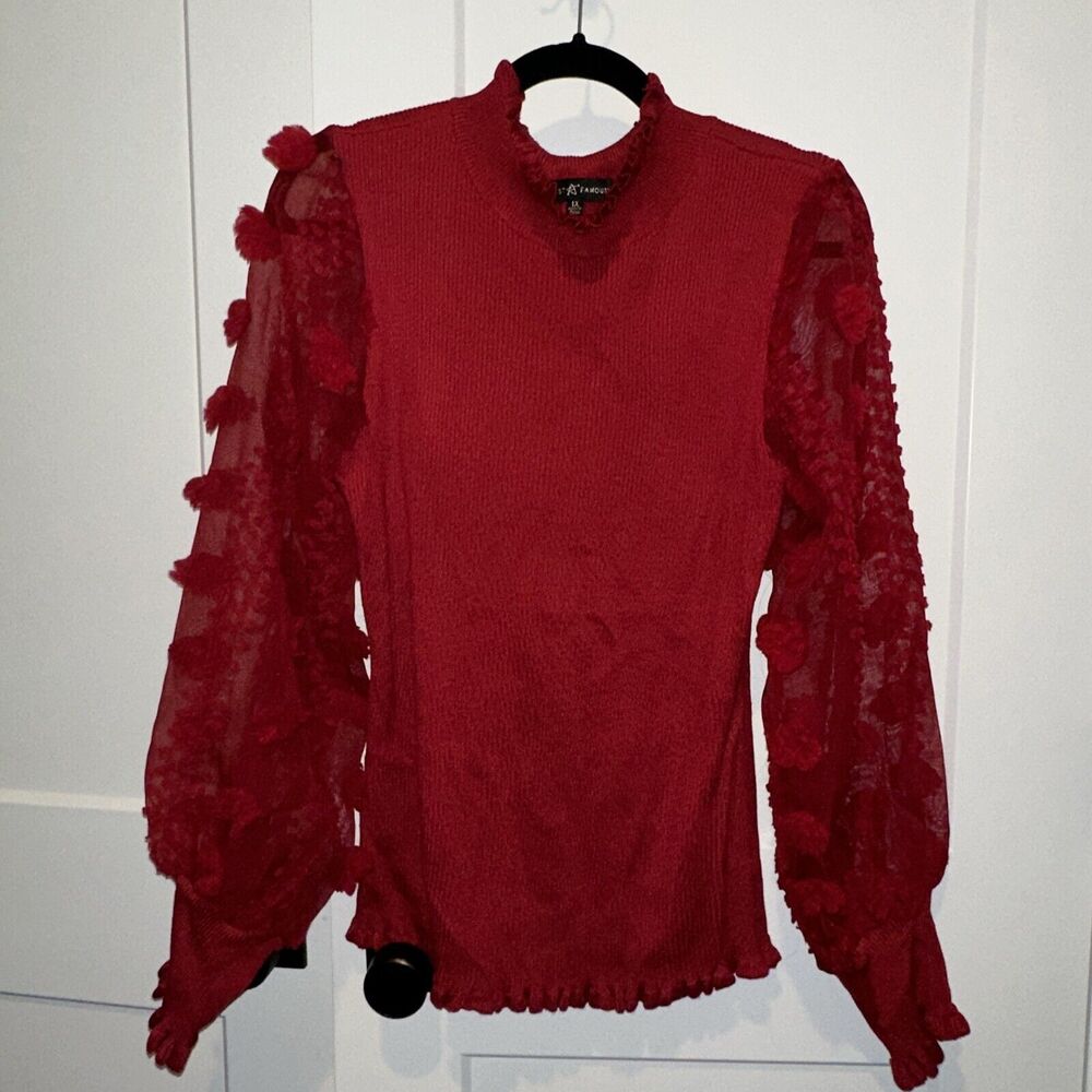 Almost Famous puff gauze sleeve sweater Mock Turtleneck 1X